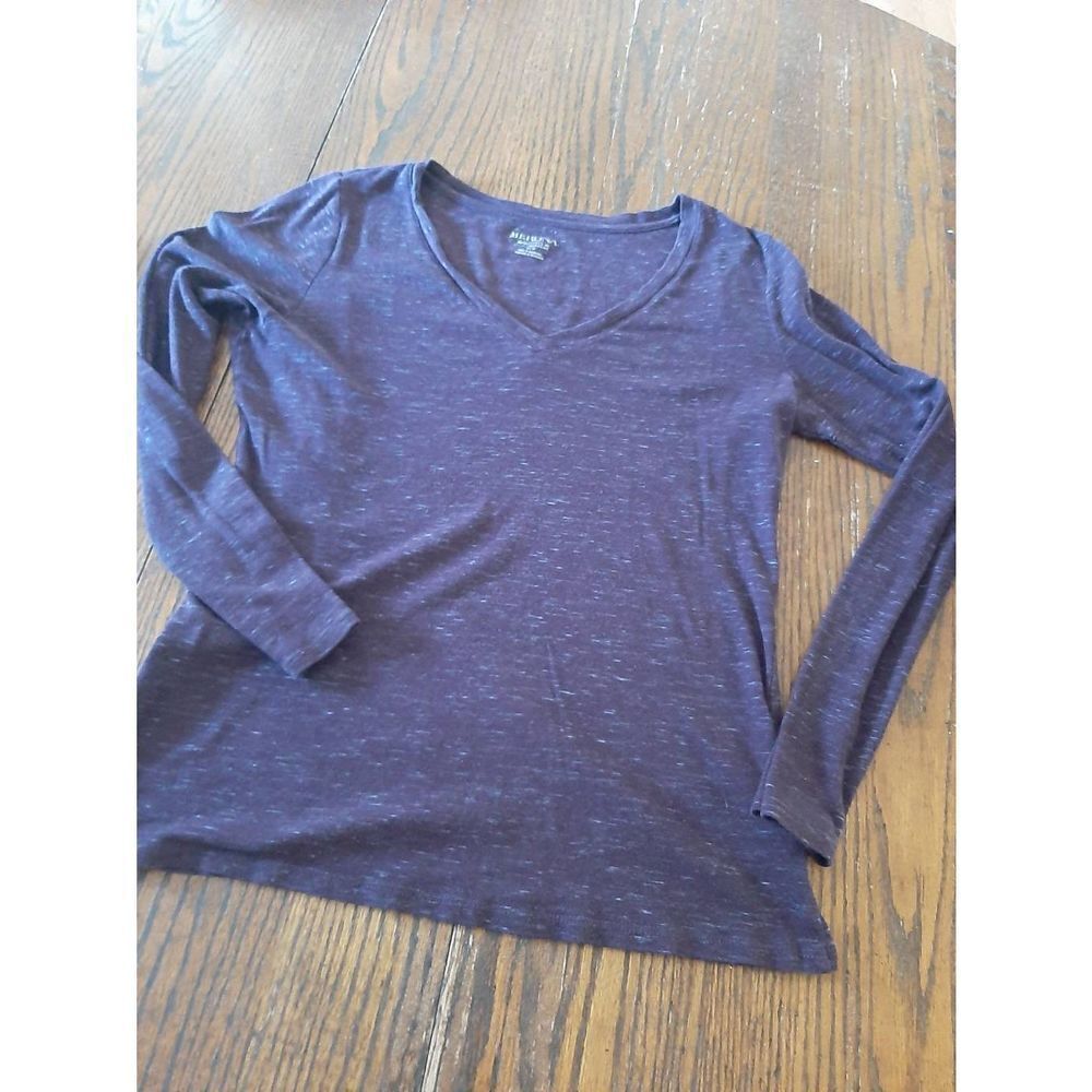 Small Petite Merona Plum Purple Grey Long Sleeve Utimate Tee T-Shirt Top Cotton